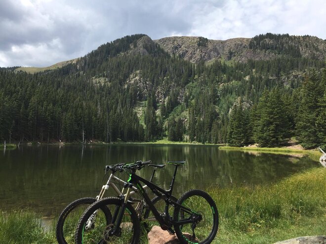 lake with mountain bike